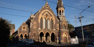 The former Wesleyan Church on Sydney Road in Brunswick pictured in March 2023.