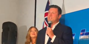 Liberal candidate Nathan Conroy concedes defeat on Saturday night.