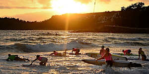 Paddle boarders in small surf at Manly on Wednesday.