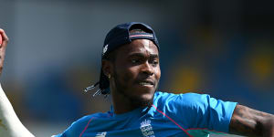 Jofra Archer during an England net session in March last year.