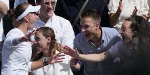 Krejcikova enjoyed a special moment with her team after winning the Wimbledon title.