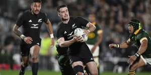 New Zealand’s Will Jordan runs at the defence during the Rugby Championship test match against South Africa.
