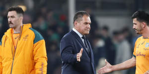 Rennie and Jake Gordon after the Wallabies’ loss to Ireland.