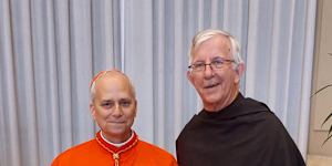 Robert Prevost,now Pope Leo XIV,with Australian Augustinian priest Father Tony Banks at the Vatican in September 2023.
