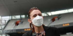 Ardern visiting Auckland’s Eden Park,a famous venue for rugby union and cricket,as the country prepared to open following the pandemic.