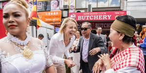 Labor frontbencher Kirstina Keneally campaigning in Cabramatta ahead of a looming federal election. 