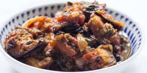 This spiced eggplant salad is wonderful on a warm day.