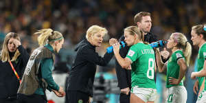 Vera Pauw,Head Coach of Republic of Ireland,instructs to Ruesha Littlejohn on Thursday night.