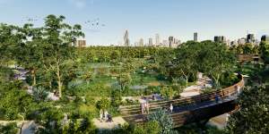 An artist’s impression of how Victoria Park in Brisbane might look when transformed into Barrambin.