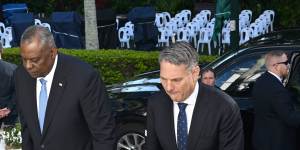 US Defence Secretary Lloyd Austin (left) and Australian Defence Minister Richard Marles arriving for AUSMIN talks in Brisbane.