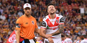 Agony:Devastated St George Illawarra captain Gareth Widdop leaves the field on Thursday night.