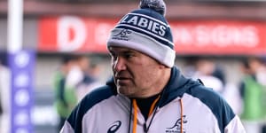 Wallabies coach Dave Rennie at training in Cardiff.