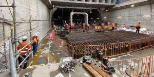 Boggo Road’s Cross River Rail station under construction in February 2023.