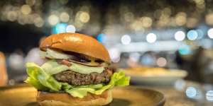 Grilled lamb burger,haloumi,mint and pickled red onion.