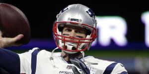 Tom Brady warms up before a New England Patriots game in February 2019.
