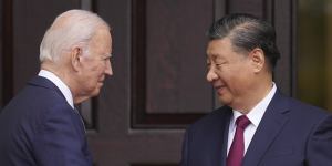 Joe Biden greets Xi Jinping at a country estate outside San Francisco on Thursday (AEDT).