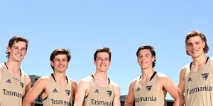 The Hawks’ new draftees:Ned Long,Sam Butler,Josh Ward,Connor MacDonald and Jai Serong.