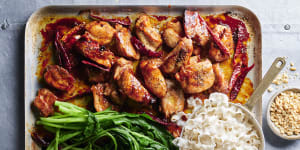 Kung pao chicken tray bake,for those who can stand the heat.