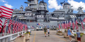 Missouri battleship in Pearl Harbor,US.