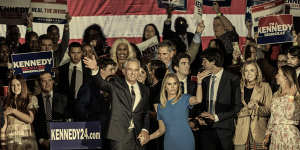 RFK Jr with wife Cheryl Hines after announcing his candidacy for president in April 2023.