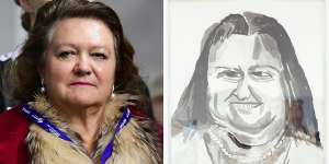 The second portrait of Gina Rinehart right,and the magnate herself,left.
