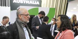 Tim Flannery and carbon utilisation expert Sophia Hamblin Wang at the Australian pavilion for COP26.