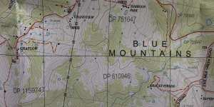 A section of a topographic map of the Blue Mountains.