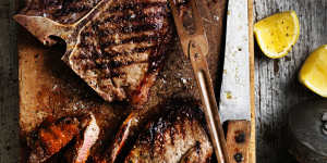T-bone steak with barbecue sauce by Neil Perry. Images by William Meppem,please credit.
