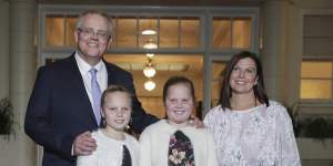 Prime Minister Scott Morrison with his wife Jenny and daughters Abigail and Lily.