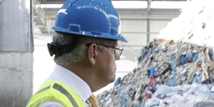 Scott Morrison tours the Sunset Park Materials Recovery Facility in New York in September to discuss recycling.