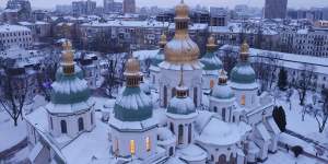 Snow sits atop Kyiv’s Saint Sophia Cathedral. Tens of thousands of Russian troops have amassed on Ukraine’s borders,causing international fears of a possible Russian military invasion while the ground stays frozen. 