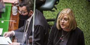 Police Minister Lisa Neville is seen during question time at State Parliament House. 