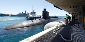 United States Navy Virginia-class submarine USS Mississippi arrives at Rockingham,Western Australia,for a routine port visit.