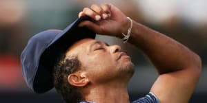 A despondent Tiger Woods during the first round of the PGA Championship.
