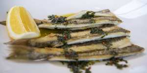 Grilled King George Whiting with salmoriglio and lemon.