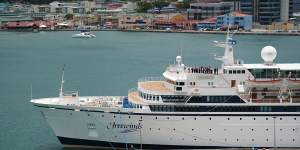 The Freewinds cruise ship docked in the port of Castries,the capital of St Lucia.