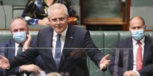 Prime Minister Scott Morrison reacts to Opposition Leader Anthony Albanese in Question Time earlier this week.