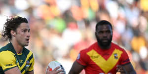 Nicho Hynes in action for the Prime Minister’s XIII in Papua New Guinea.