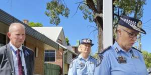 Queensland Police Commissioner Katarina Carroll speaking outside Chinchilla Police Station after Monday’s deadly shooting.