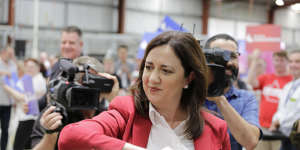 Premier Annastacia Palaszczuk leaves the stage after speaking at Sunday's campaign launch.