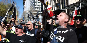 CFMEU members protest in Sydney on Tuesday.