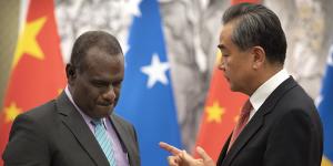 Chinese Foreign Minister Wang Yi (right) in 2019 with Jeremiah Manele,now the Solomon Islands prime minister.