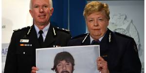 Former AFP deputy commissioner John Lawler with the-then Victoria Police chief commissioner Christine Nixon after Mokbel’s arrest in 2007.