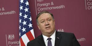 US Secretary of State Mike Pompeo speaks during a joint press conference with Britain's Foreign Secretary Jeremy Hunt at the Foreign Office in central London.