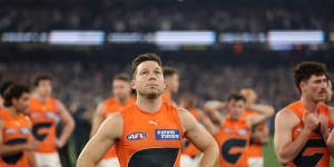 Shattering loss:Toby Greene ponders what could’ve been after losing a preliminary final by the smallest of margins to Collingwood.