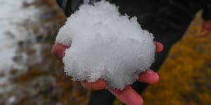 A snowball from machine-made snow at Mount Buller. 