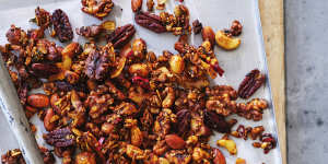 Helen Goh’s roasted spiced nuts with lime leaf and chilli. 