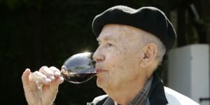 Winemaker Mike Grgich sips a glass of his cabernet sauvignon at the Grgich Hills Estate winery in 2008.