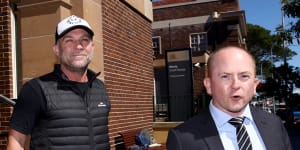 Michael Slater leaves Manly police station on Wednesday