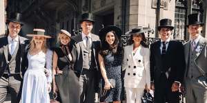 From left:Nadia Fairfax,Nick Adams and friends before Royal Ascot 2018. 